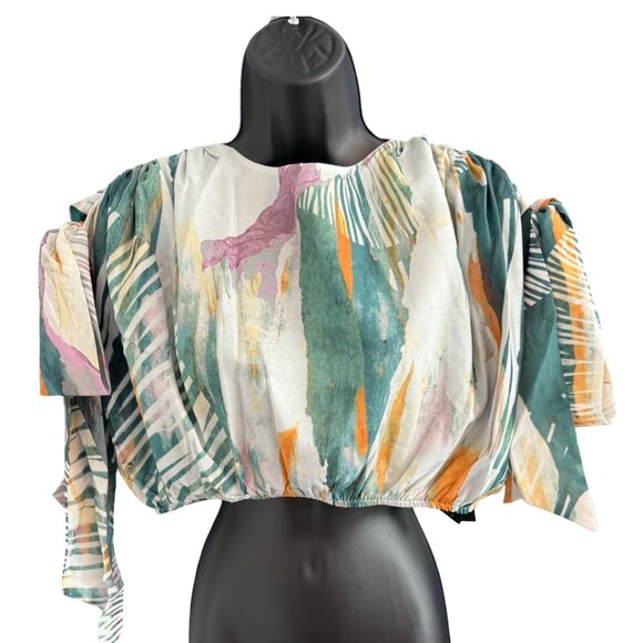 NWT Andrea Iyamah Halima Cropped‎ Top Green Abstract Print Size S - Picture 4 of 10